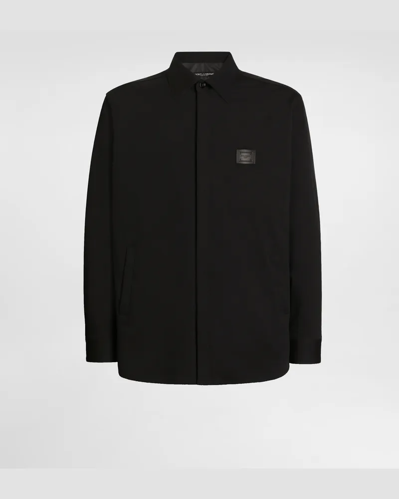Dolce & Gabbana Hemd Aus Technischem Gewebe Mit Plakette - Mann Mäntel Und Jacken Schwarz Black