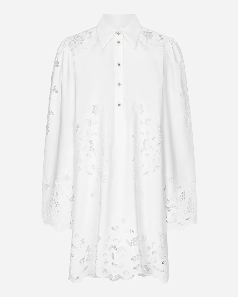 Dolce & Gabbana Hemdblusenkleid Aus Baumwolle Mit Cut-out-stickerei - Frau Kleider Wei Weiss