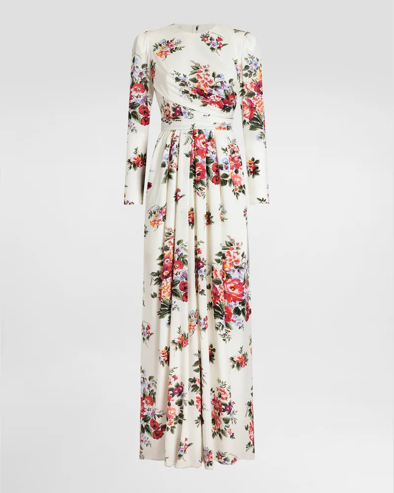 Dolce & Gabbana Flower Bouquet-print Charmeuse Dress - Frau Collection Multicolor Multicolor