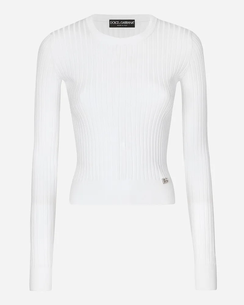 Dolce & Gabbana Gerippter Pullover Aus Viskose Mit Dg-logo-pin Aus Metall - Frau Strickwaren Wei Weiss