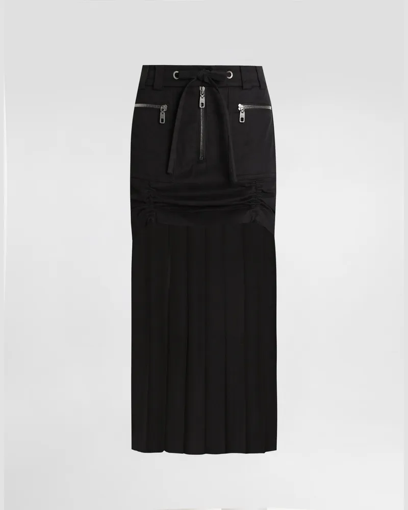 Dolce & Gabbana Twill Midi Skirt With Chiffon - Frau Röcke Schwarz Black