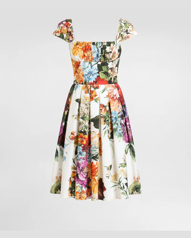 Dolce & Gabbana Kleid Aus Popeline Mit Blumenbouquet-print - Frau Kleider Drucken Drucken
