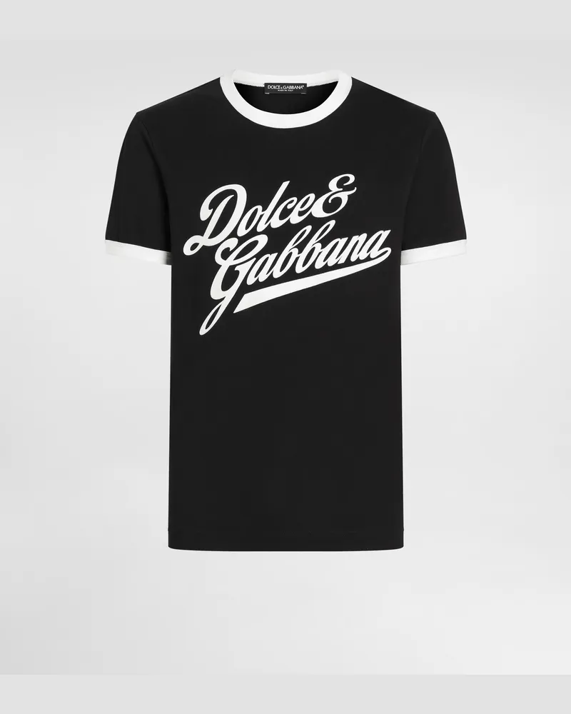 Dolce & Gabbana Cotton T-shirt With Flock Print - Mann T-shirts Und Polos Schwarz Black