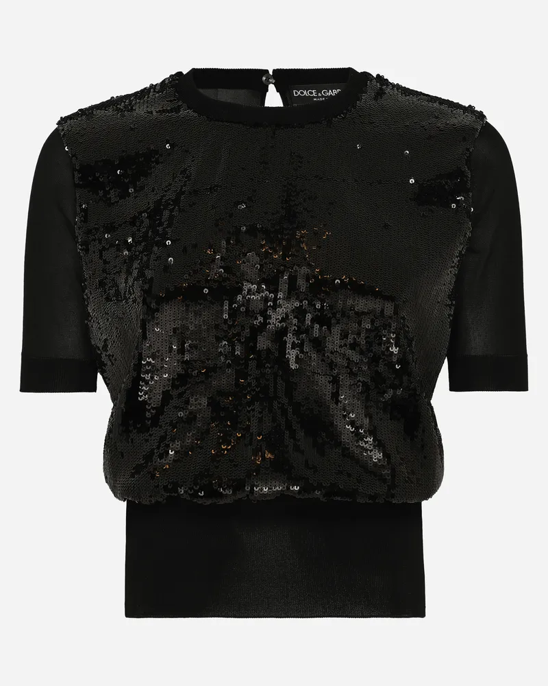 Dolce & Gabbana Kurzarm-pullover Mit Paillettenstickerei - Frau Strickwaren Schwarz Schwarz