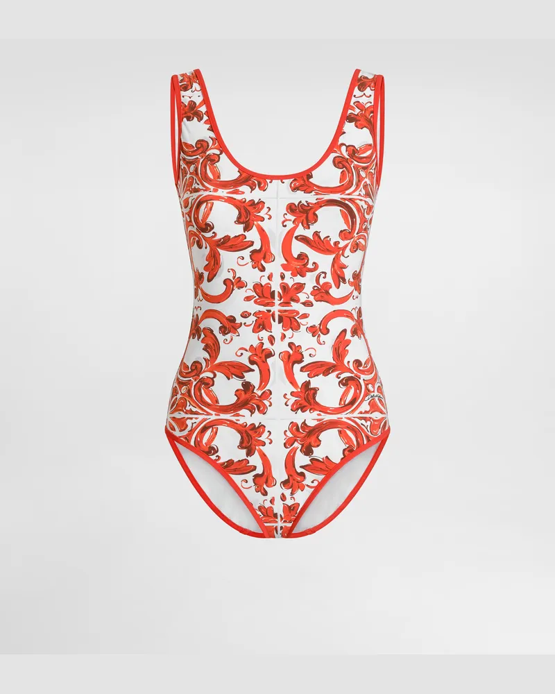 Dolce & Gabbana Einteiliger Badeanzug Mit Majolika-print - Frau Bademode Mehrfarbig Stoff Mehrfarbig
