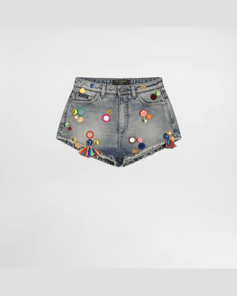 Dolce & Gabbana Denim-shorts Mit Applikationen - Frau Denim Mehrfarbig Mehrfarbig