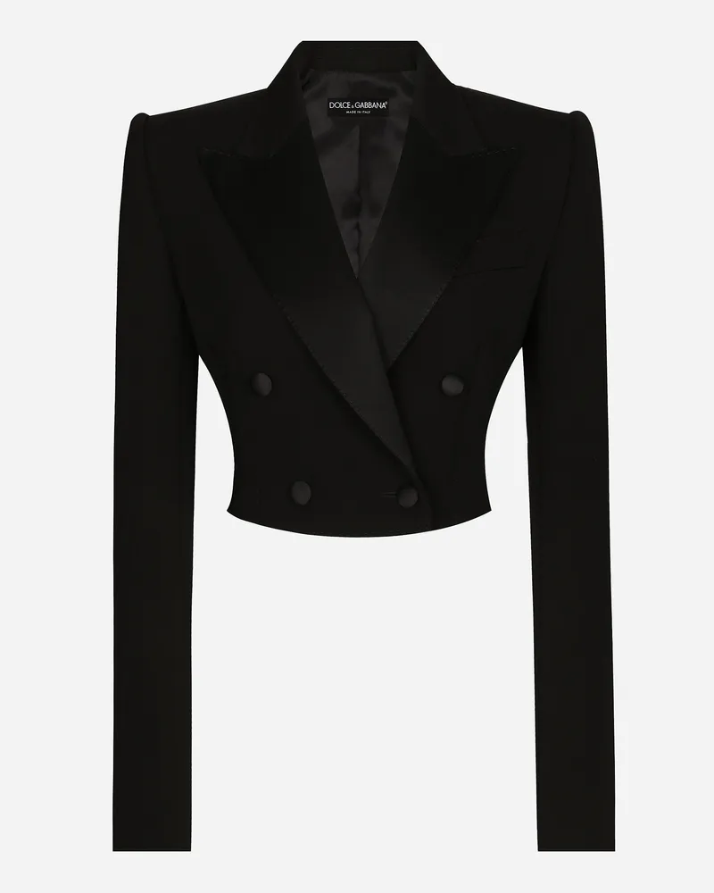 Dolce & Gabbana Kurze Zweireihige Smokingjacke Aus Wollgabardine - Frau Blazer Schwarz Wolle Schwarz