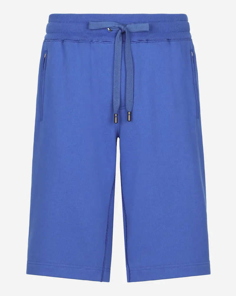 Dolce & Gabbana Jogging-bermudashorts Aus Jersey Mit Logoplakette - Mann Hosen Und Shorts Blau Baumwolle Blau