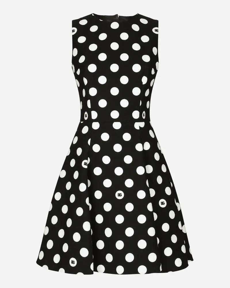 Dolce & Gabbana Kurzes Kleid Aus Brokat-baumwollgeflecht Punkteprint - Frau Kleider Drucken Drucken