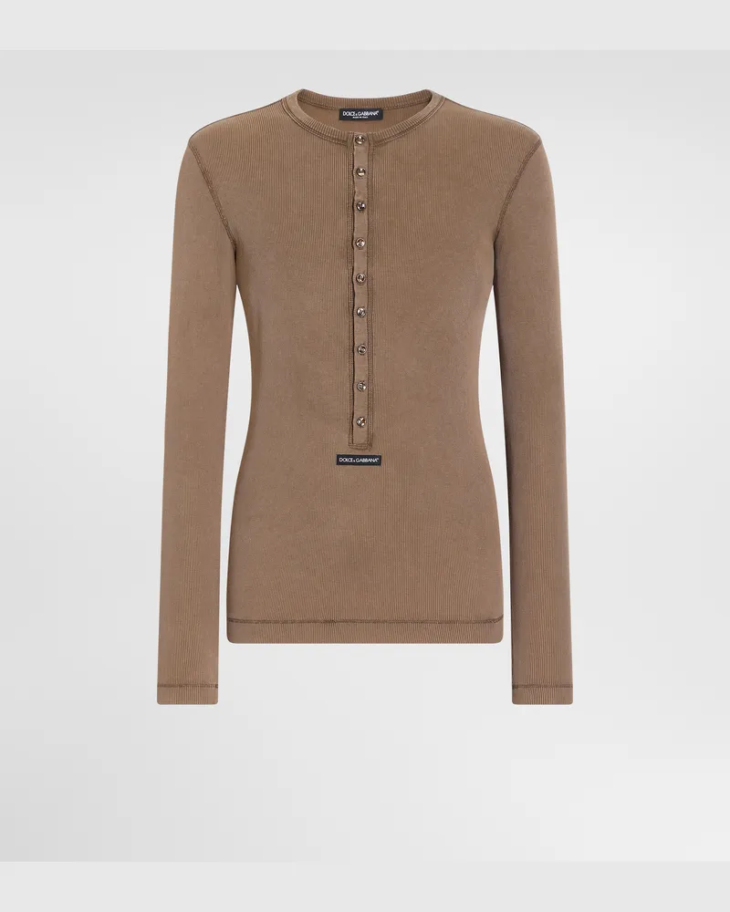 Dolce & Gabbana T-shirt Serafino Aus Baumwolle In Rippoptik - Mann Collection Braun Braun