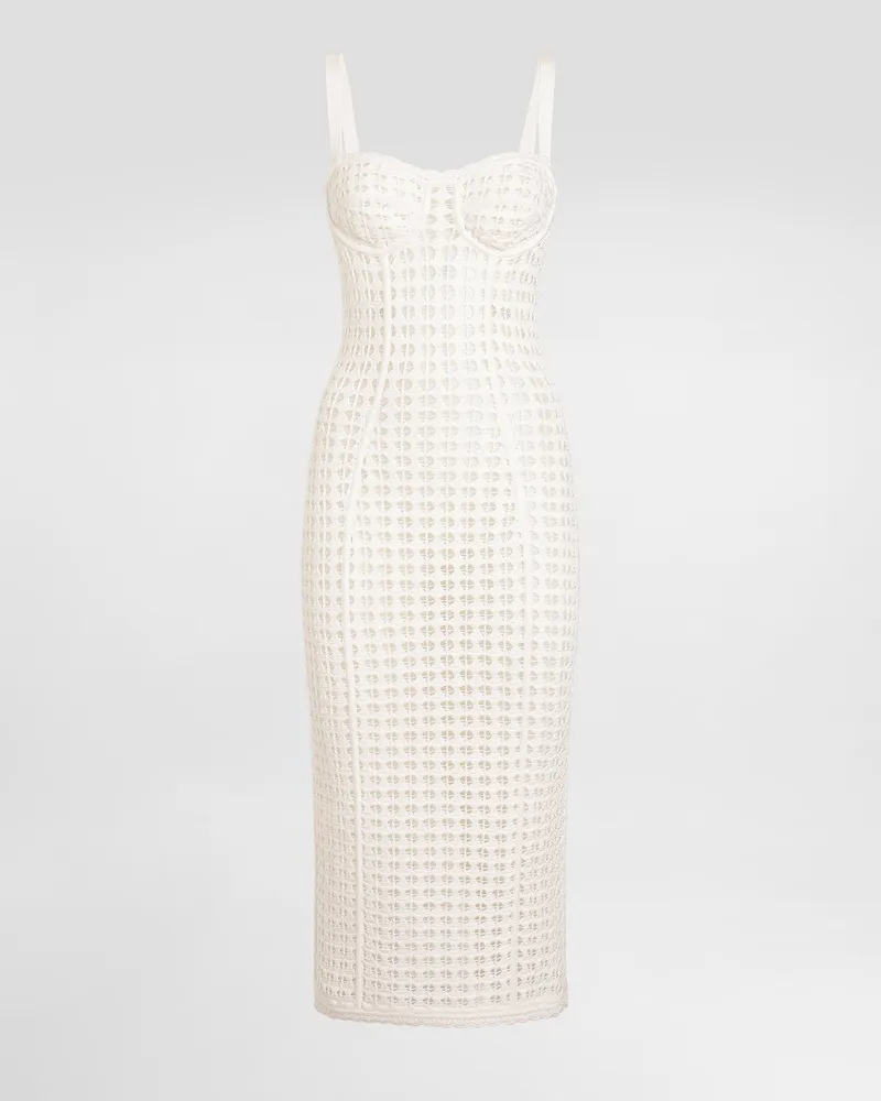 Dolce & Gabbana Kleid Bustier Aus Häkelstrick - Frau Kleider Wei Weiss