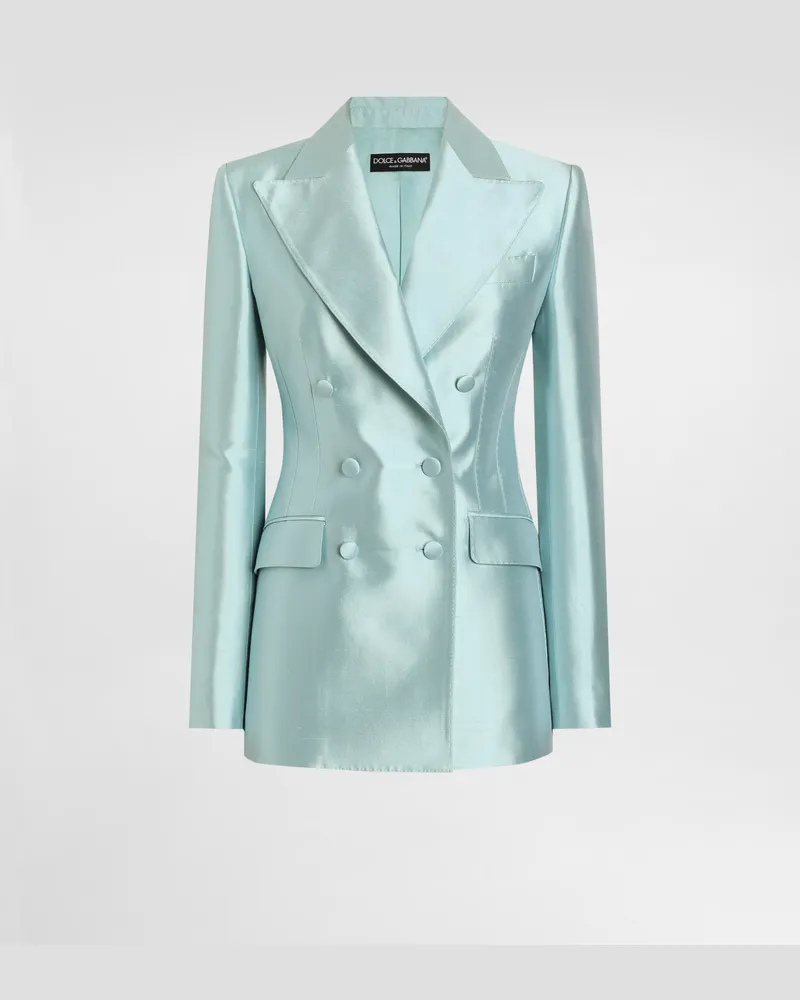 Dolce & Gabbana Double-breasted Jacket In Shantung Silk - Frau Blazer Blue Blue