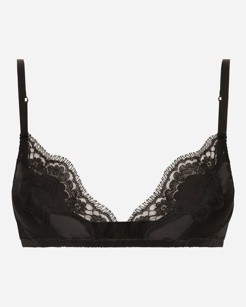 Dolce & Gabbana Der Bügellose Soft-cup-bh Aus Elastischem Seidensatin Mit Edlen Details Aus Baumwollspitze Hat Eine Bequeme Passform: - Frau Unterwäsche Schwarz Seide Schwarz