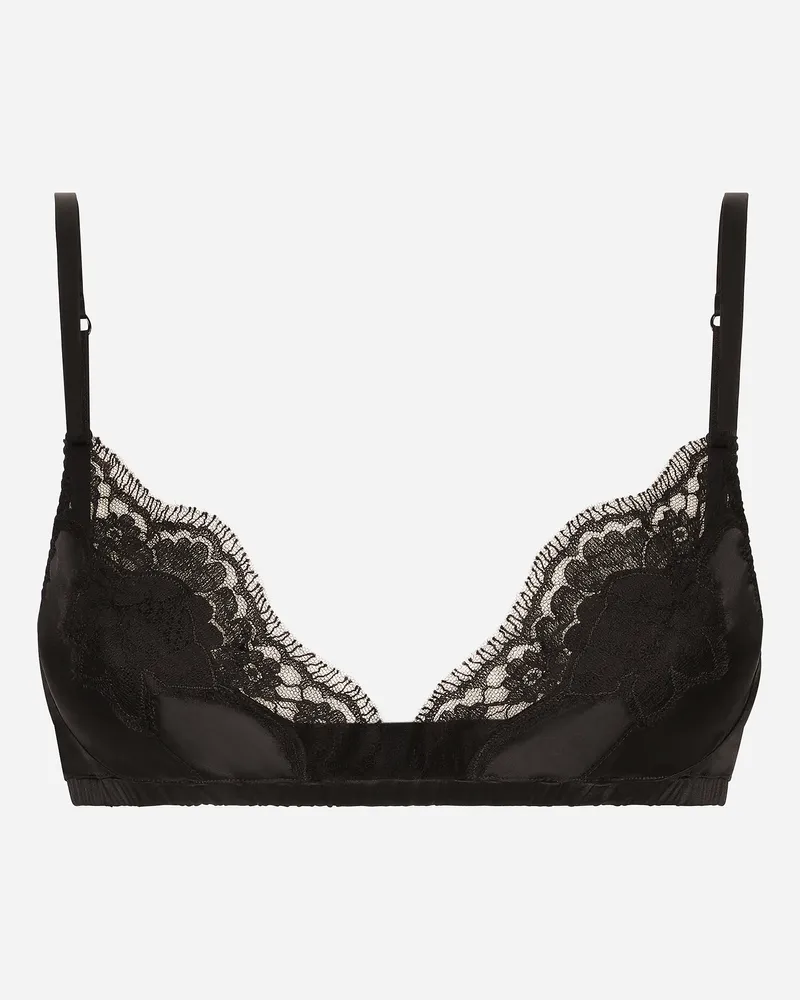 Dolce & Gabbana Soft-cup-bh Aus Satin Mit Spitze - Frau Unterwäsche Schwarz Seide Schwarz