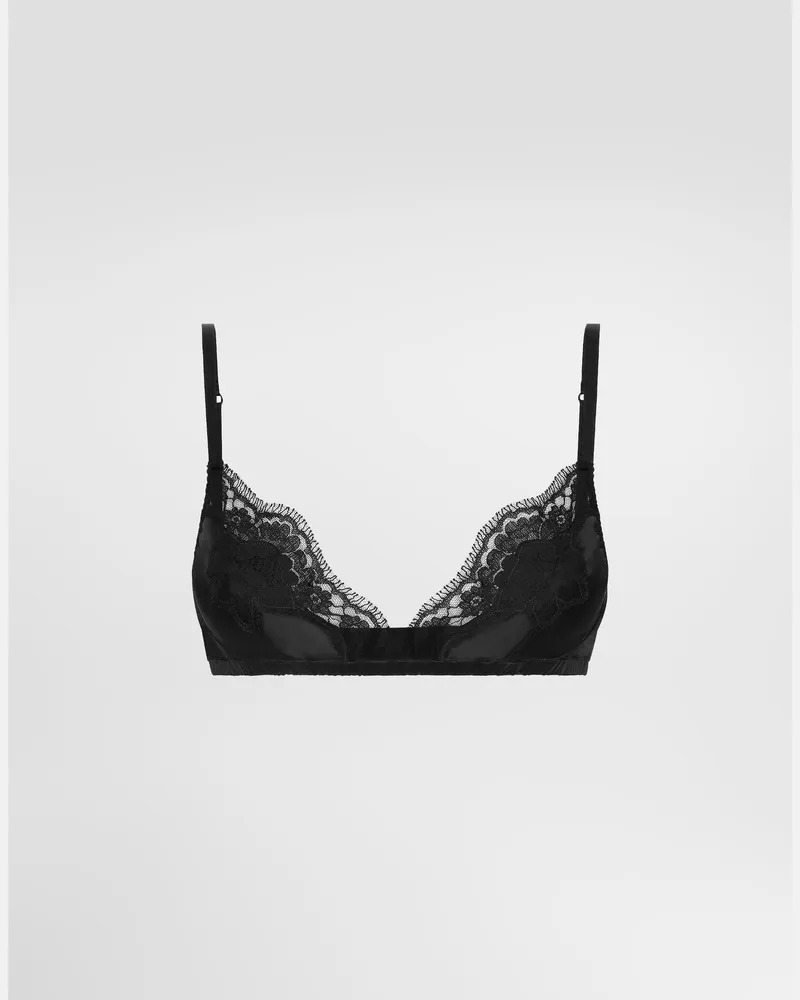 Dolce & Gabbana Der Bügellose Soft-cup-bh Aus Elastischem Seidensatin Mit Edlen Details Aus Baumwollspitze Hat Eine Bequeme Passform: - Frau Unterwäsche Schwarz Seide Schwarz
