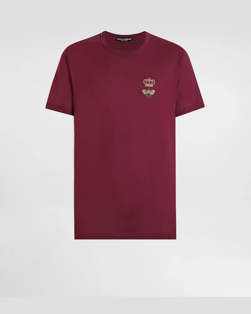 Dolce & Gabbana Baumwoll-t-shirt Mit Stickerei - Mann T-shirts Und Polos Bordeaux Baumwolle Burgunderrot