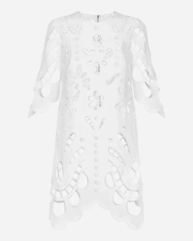 Dolce & Gabbana Midikleid Aus Baumwolle Mit Cut-out-stickerei - Frau Kleider Wei Weiss