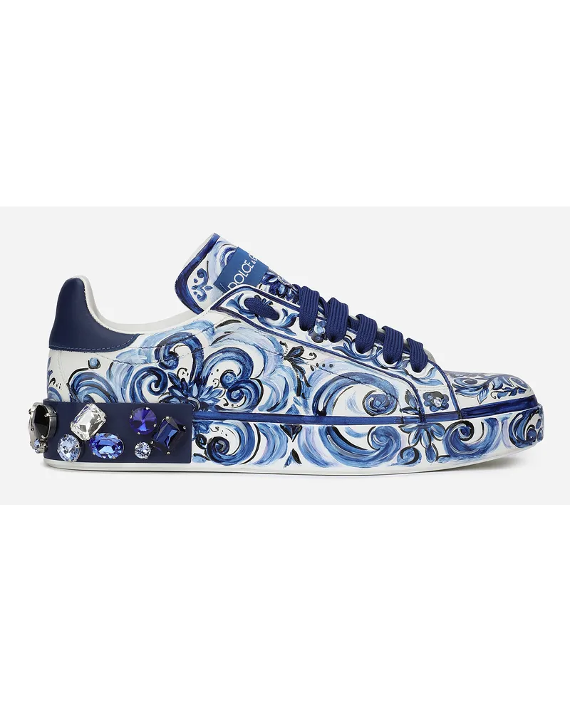 Dolce & Gabbana Sneaker Portofino aus Kalbsleder Majolika-Print Mehrfarbig