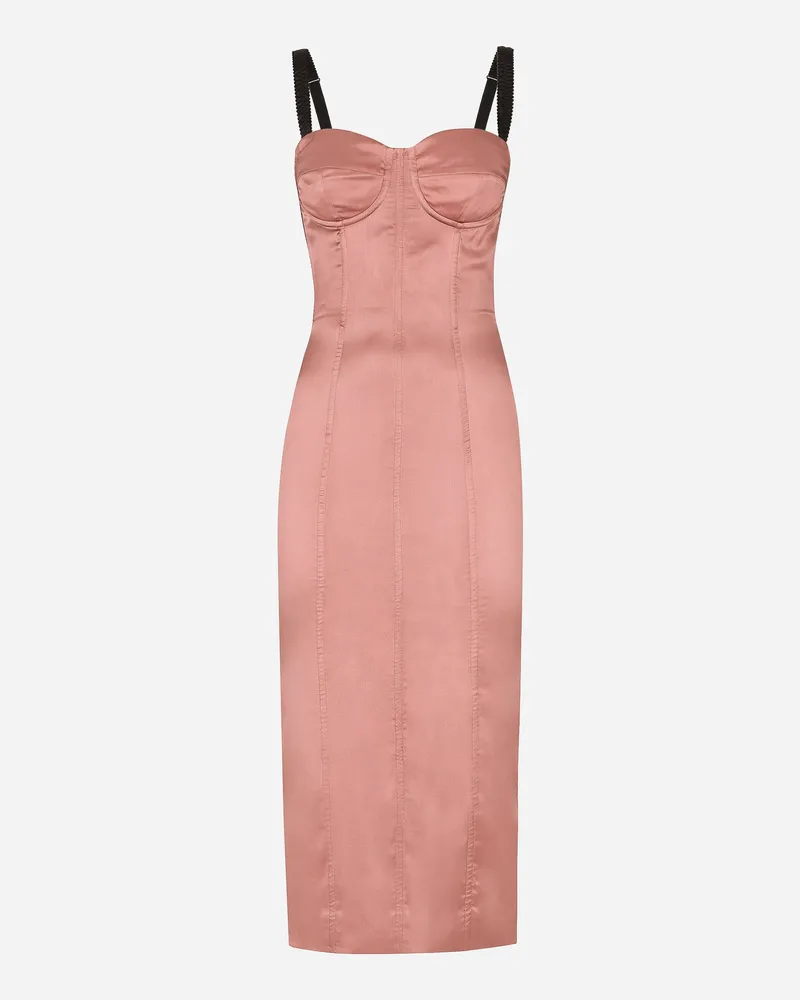 Dolce & Gabbana Longuette-bustierkleid Aus Satin - Frau Kleider Rosa Seide Rosa