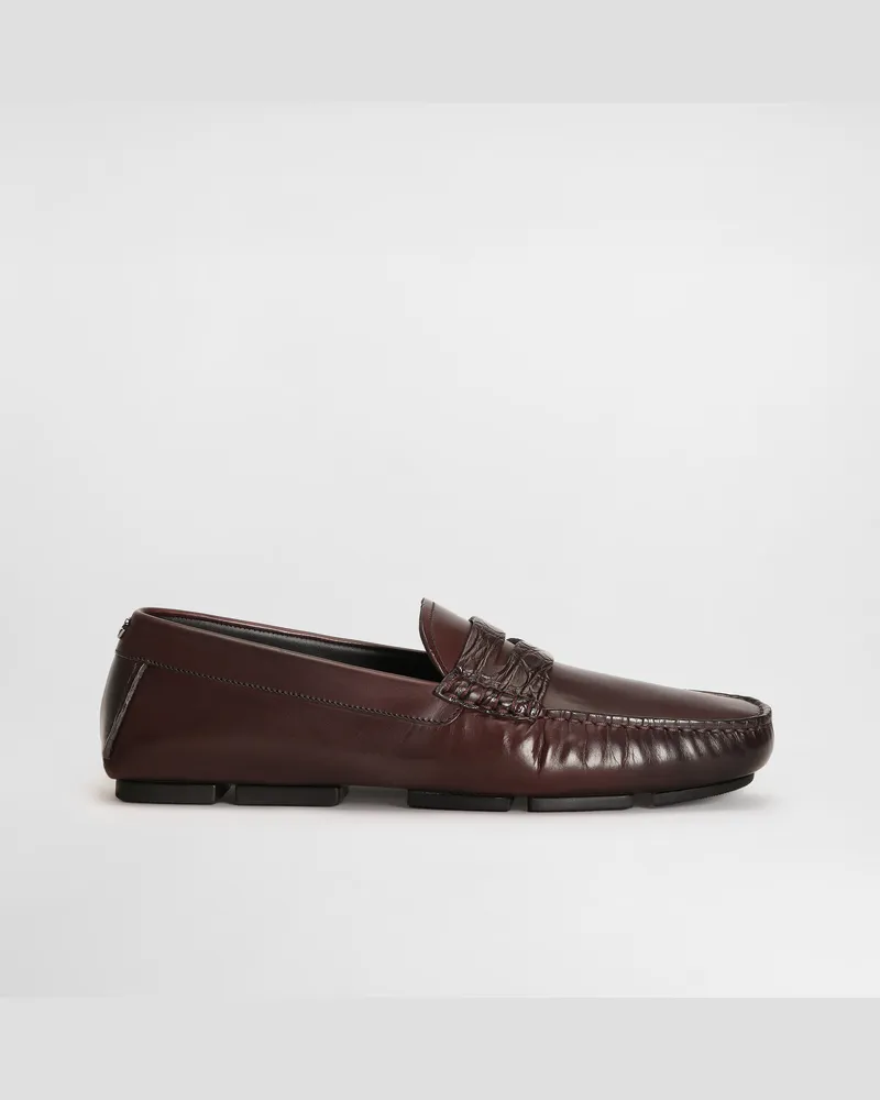 Dolce & Gabbana Dg Driver Calfskin Slipper With Crocodile Inserts - Mann Driver Und Mokassins Bordeaux Bordeaux