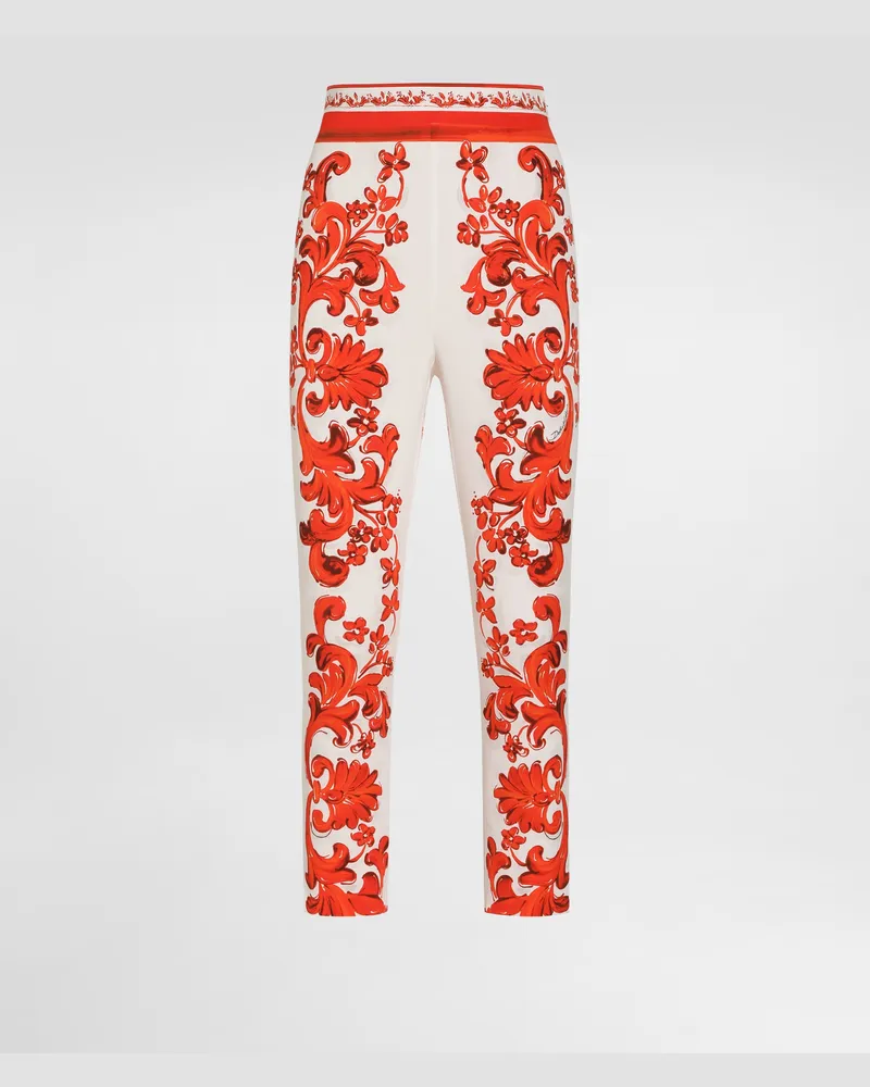 Dolce & Gabbana Capri-leggings Aus Charmeuse Mit Majolika-print - Frau Hosen Und Shorts Mehrfarbig Multicolor