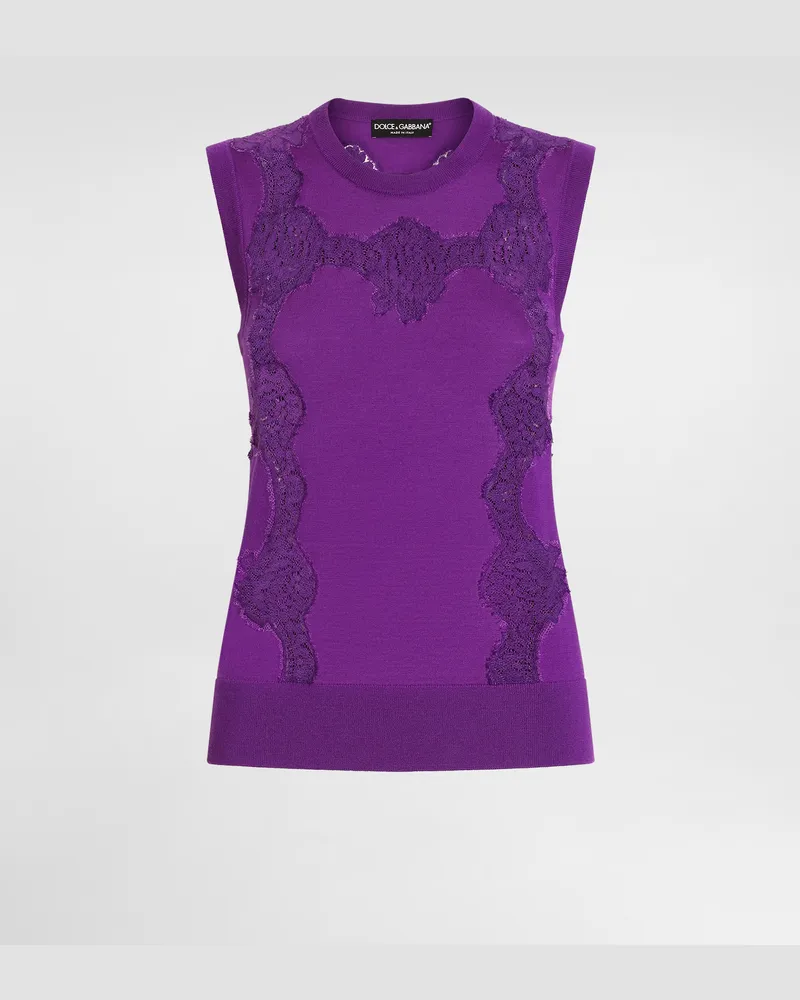 Dolce & Gabbana Tanktop Aus Wolle Und Spitze - Frau Strickwaren Violett Violett