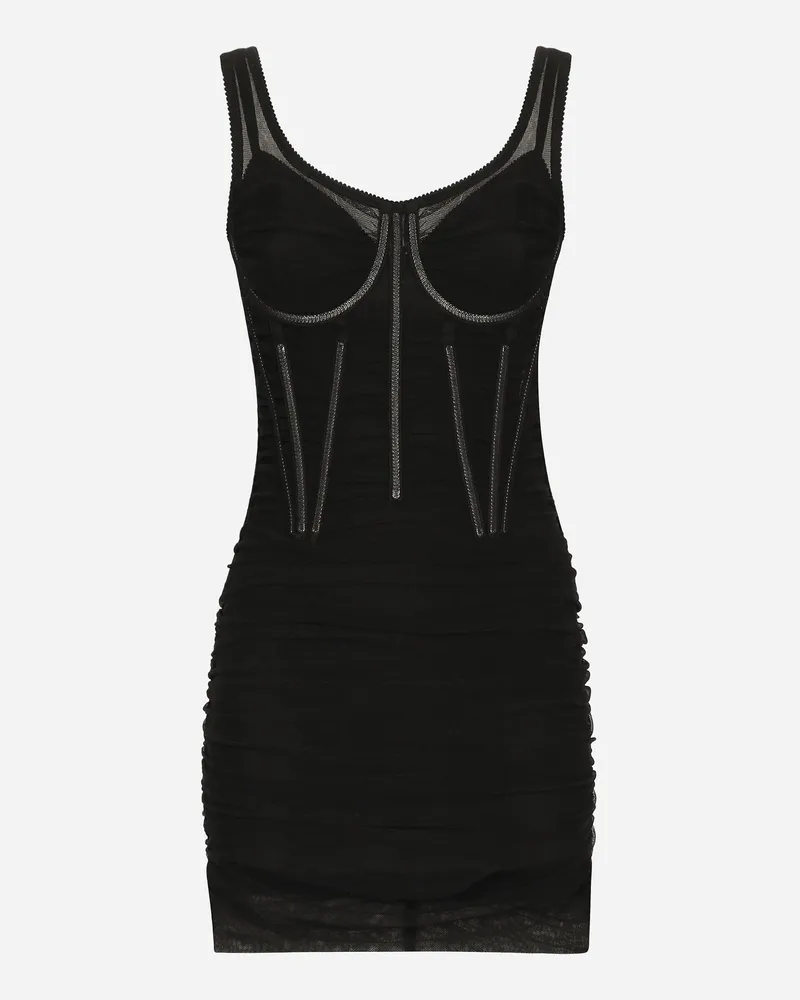 Dolce & Gabbana Kurzes Tüllkleid Mit Bustier-details - Frau Kleider Schwarz Schwarz