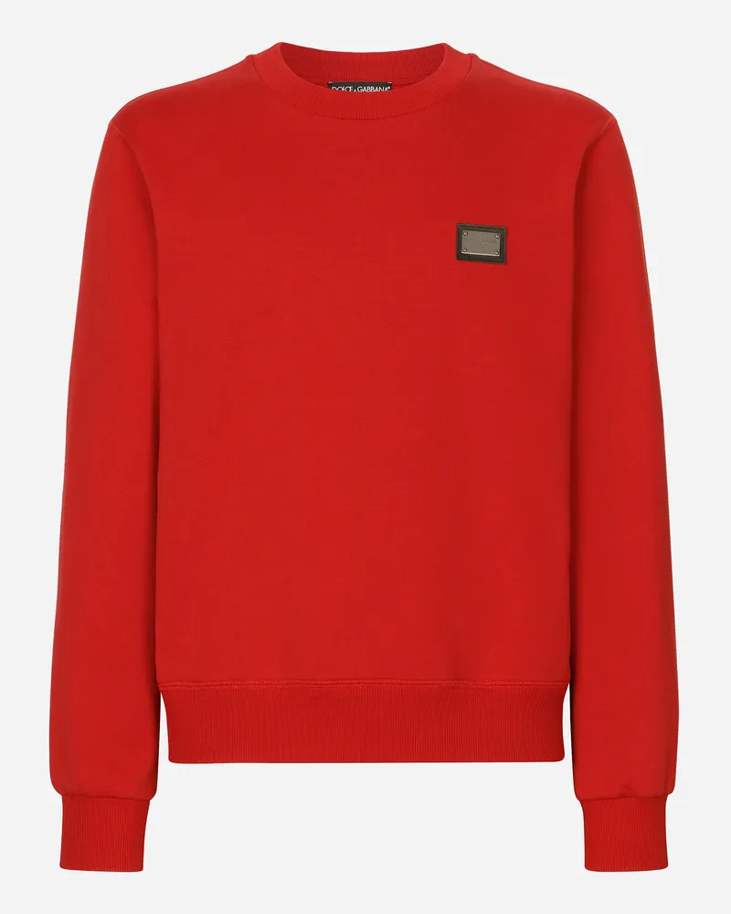 Dolce & Gabbana Jersey-sweatshirt Mit Logoplakette - Mann Sweatshirts Rot Baumwolle Rot