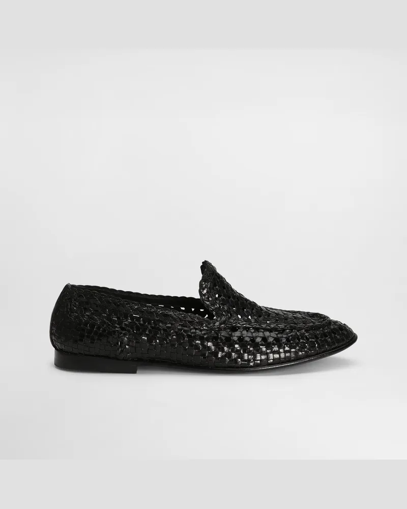 Dolce & Gabbana Slipper Aus Glänzendem Ziegenleder - Mann Driver Und Mokassins Schwarz Schwarz