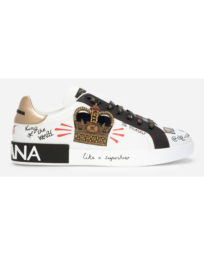 Dolce & Gabbana Portofino sneakers in printed nappa calfskin with patch Weiß