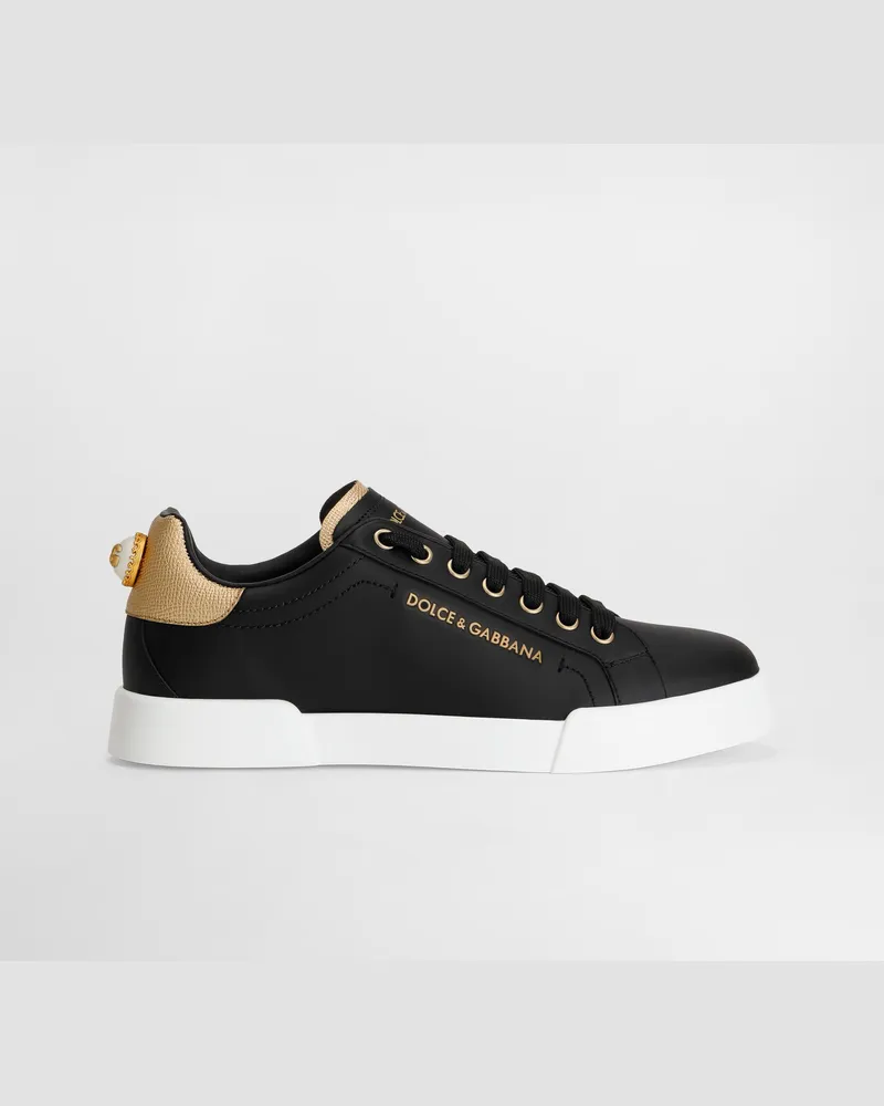 Dolce & Gabbana Portofino Sneakers Aus Kalbsnappaleder Mit Lettering - Frau Sneakers Mehrfarbig Leder Schwarz