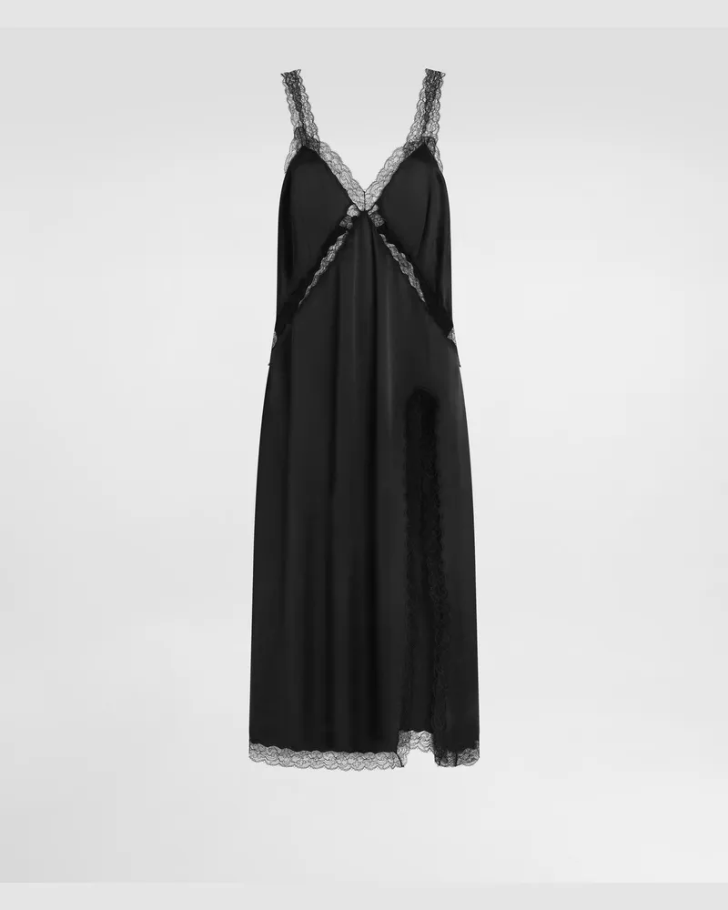 Dolce & Gabbana Silk Satin Slip Dress - Frau Kleider Schwarz Seide Black