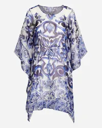 Dolce & Gabbana Kurzer Kaftan aus Chiffon Majolika-Print Mehrfarbig