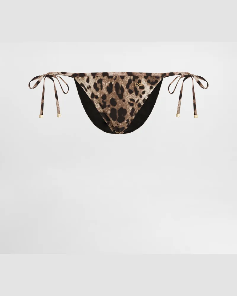 Dolce & Gabbana Bikinislip Mit Bändchen Leoprint - Frau Bademode Animalprint Jersey Mehrfarbig