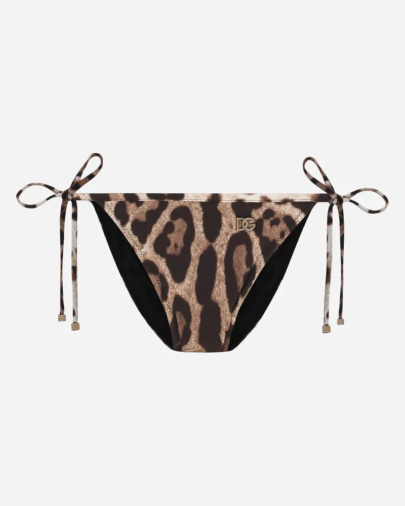 Dolce & Gabbana Bikinislip Mit Bändchen Leoprint - Frau Bademode Animalprint Jersey Mehrfarbig