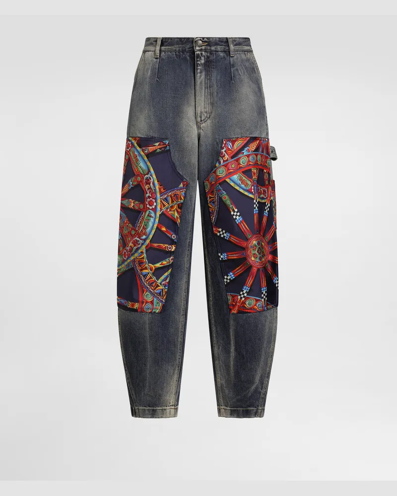 Dolce & Gabbana Hose Aus Baumwoll-denim Mit Carretto-print-applikationen - Mann Jeans Multicolor Multicolor