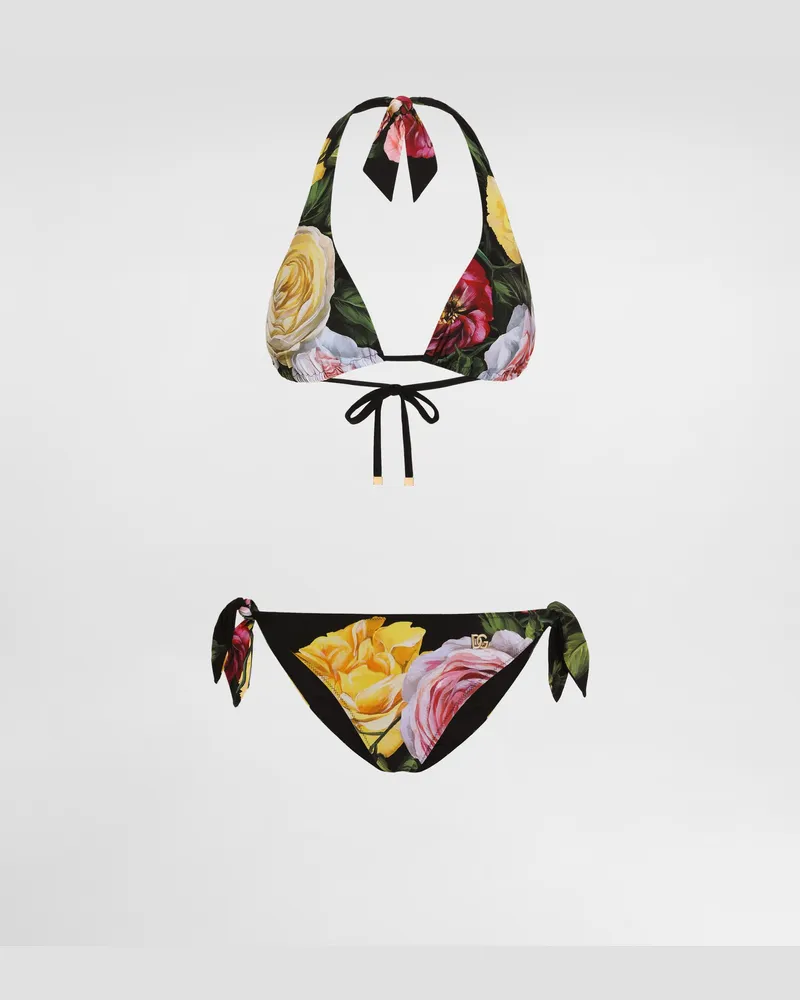Dolce & Gabbana Gepolsterter Triangel-bikini Pfingstrosen- Und Rosenprint - Frau Bademode Drucken Drucken