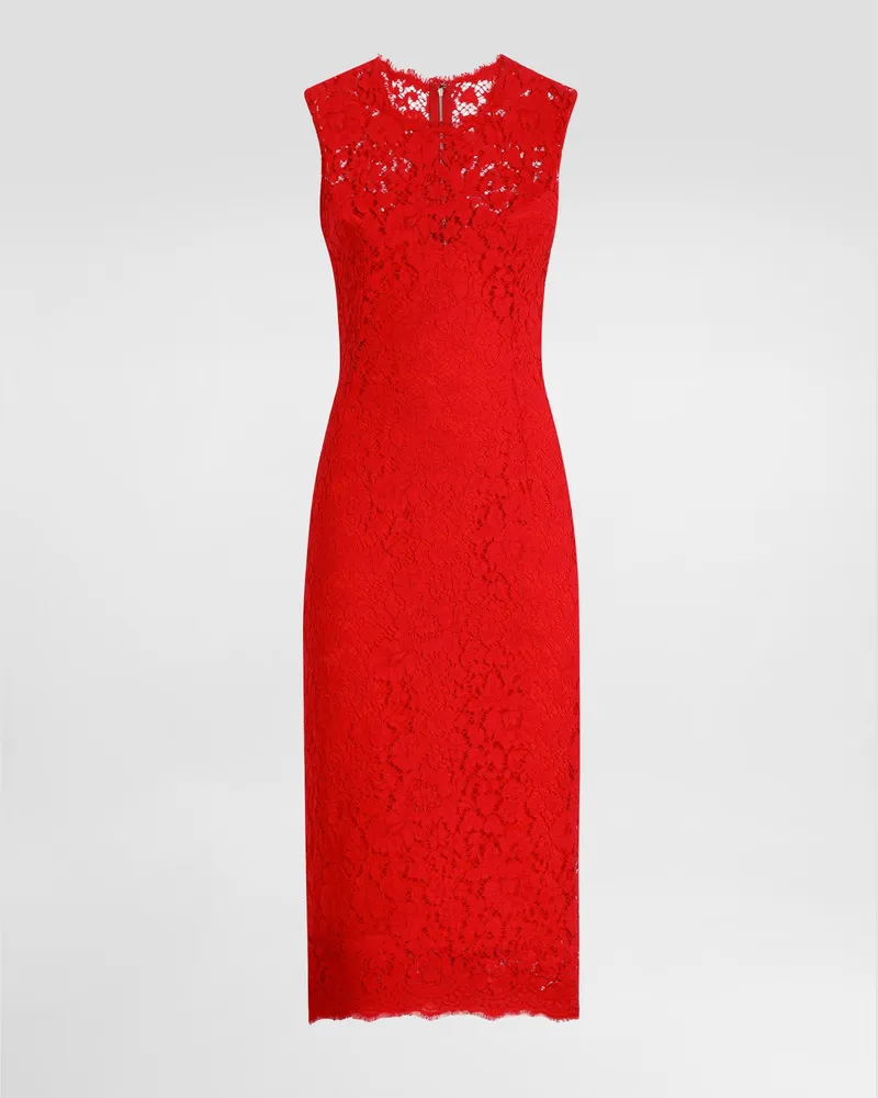 Dolce & Gabbana Longuette-schlauchkleid Aus Floraler Kordelspitze - Frau Kleider Bordeaux Burgunderrot