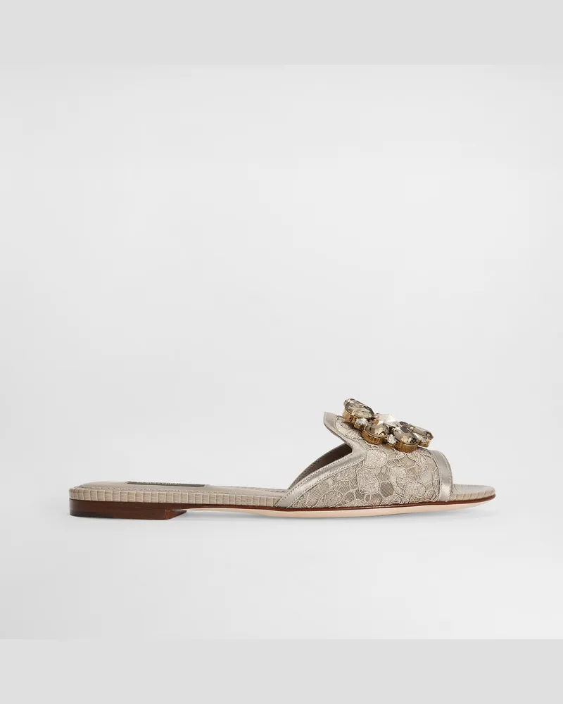 Dolce & Gabbana Sandale Aus Spitze Mit Kristallen - Frau Pantoletten Und Mules Beige Sand