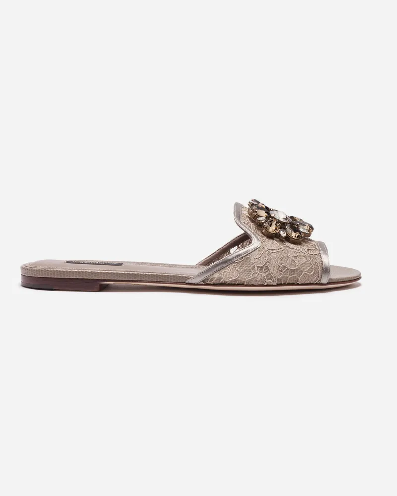 Dolce & Gabbana Sandale Aus Spitze Mit Kristallen - Frau Pantoletten Und Mules Beige Sand