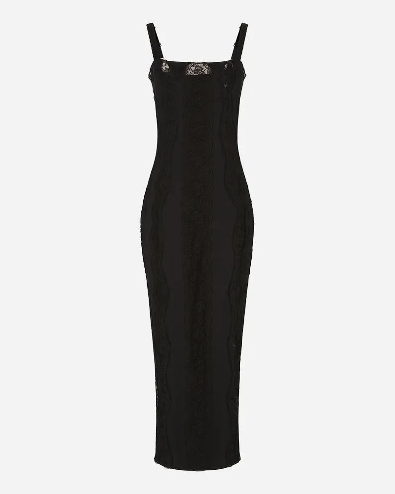 Dolce & Gabbana Longuette-kleid Aus Jersey Mit Einsätzen Aus Spitze - Frau Kleider Schwarz Viskose Schwarz