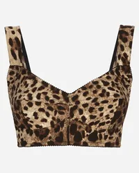 Dolce & Gabbana Short bustier top in charmeuse with leopard print Mehrfarbig