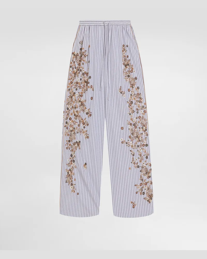 Dolce & Gabbana Striped Poplin Trousers With Flower Embroidery - Frau Hosen Und Shorts Mehrfarbig Multicolor
