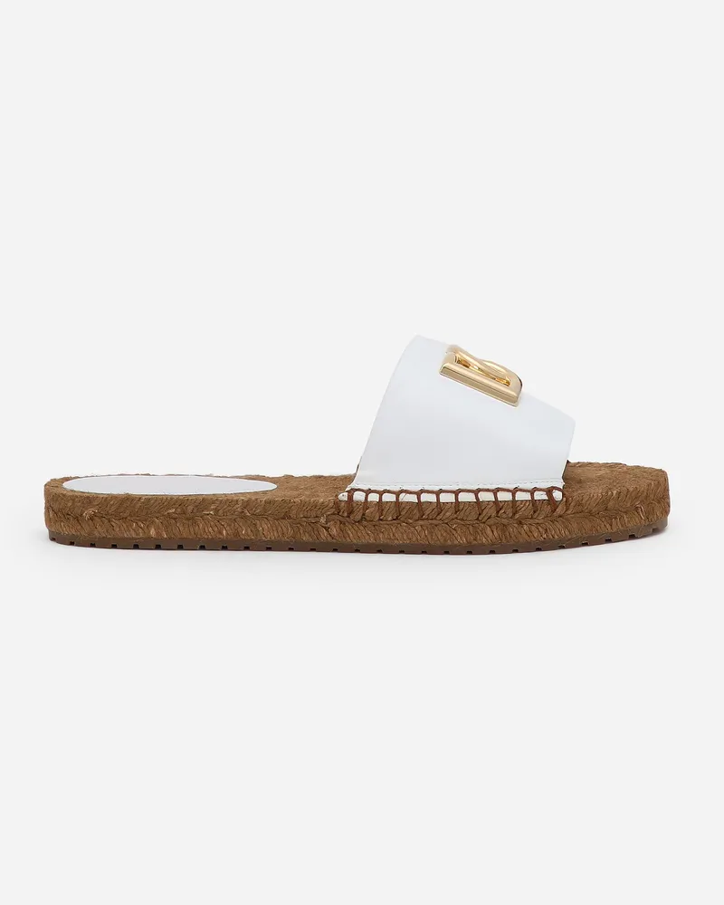 Dolce & Gabbana Espadrille-pantolette Aus Nappaleder Mit Dg-logo - Frau Pantoletten Und Mules Wei� Leder Weiss