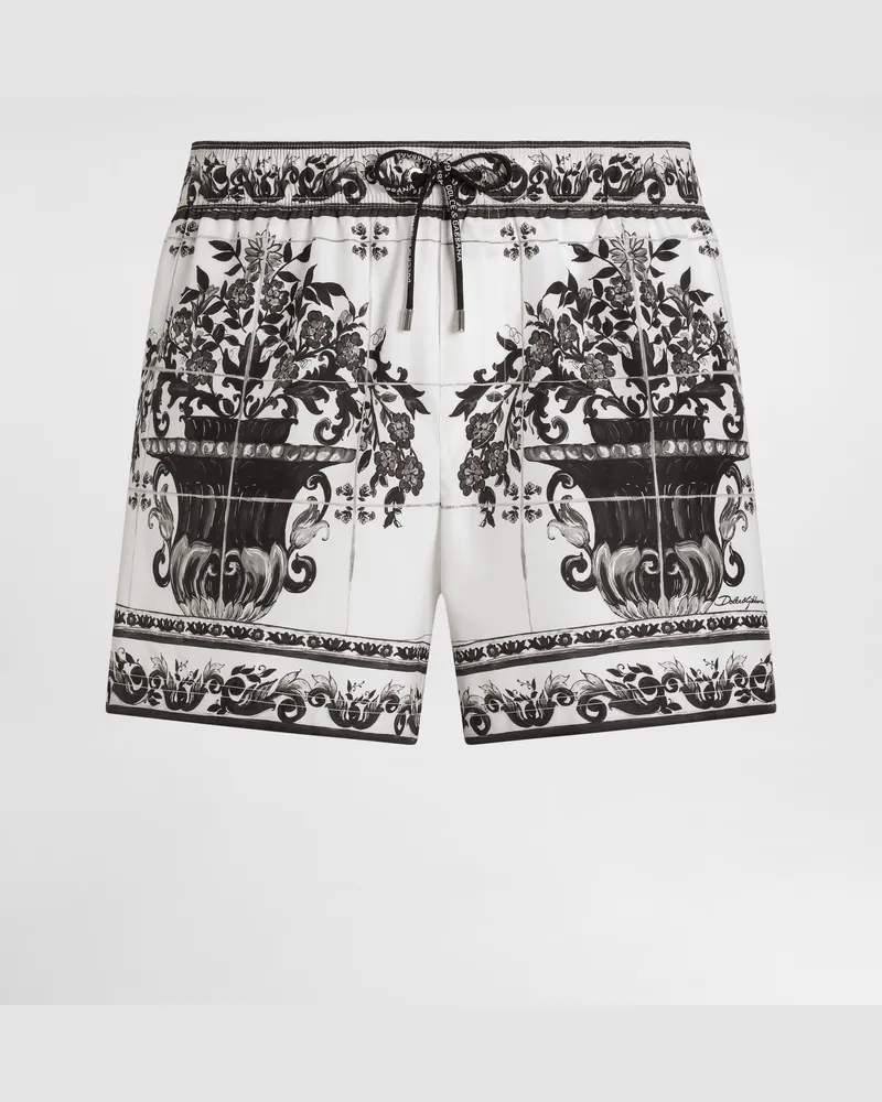 Dolce & Gabbana Kurze Badeshorts Mit Majolika-print - Mann Beachwear Mehrfarbig Mehrfarbig