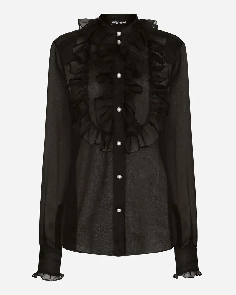 Dolce & Gabbana Bluse Aus Organza Mit Plastron Und Volant - Frau Blusen Und Tops Schwarz Black