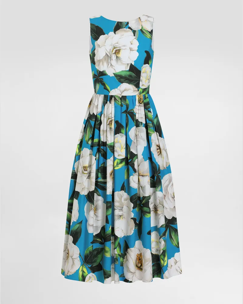 Dolce & Gabbana Longuette-doll-dress Aus Baumwolle Gardenien-print - Frau Kleider Drucken Drucken