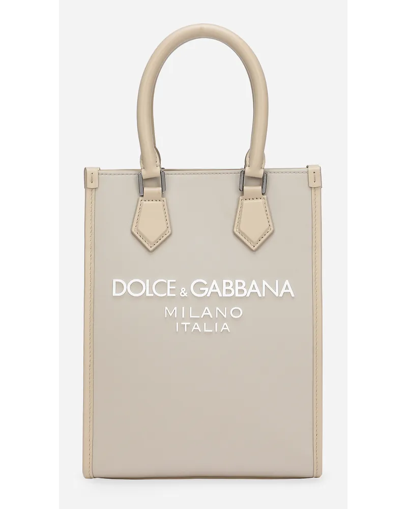 Dolce & Gabbana Kleine Tasche aus Nylon mit gummiertem Logo Beige