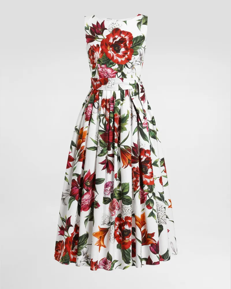 Dolce & Gabbana Ärmelloses Kleid Aus Popeline Mit Blumenprint - Frau Kleider Drucken Drucken