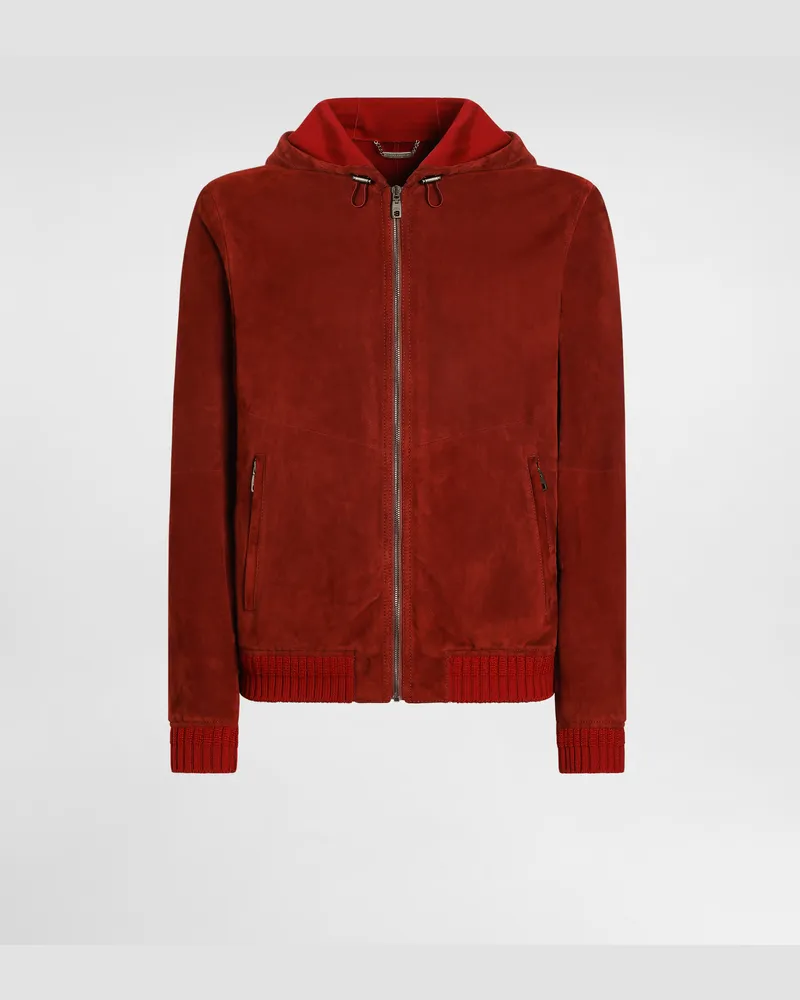 Dolce & Gabbana Jacke Aus Wildleder Mit Kapuze Und Strickdetails - Mann Mäntel Und Jacken Bordeaux Burgunderrot